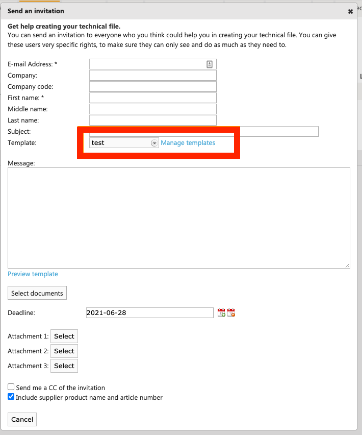 Document request dialog